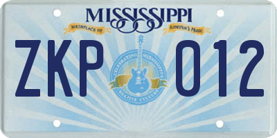 MS license plate ZKP012
