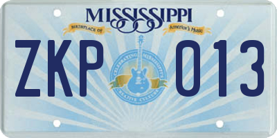 MS license plate ZKP013