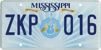 MS license plate ZKP016