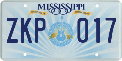 MS license plate ZKP017
