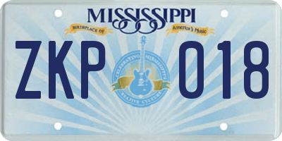 MS license plate ZKP018