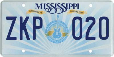 MS license plate ZKP020