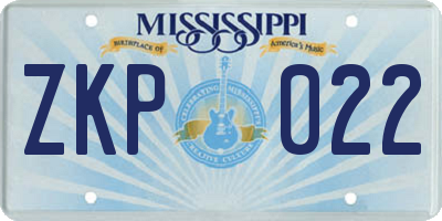MS license plate ZKP022