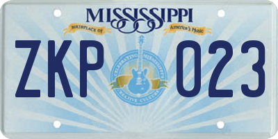 MS license plate ZKP023