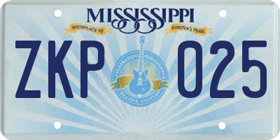 MS license plate ZKP025