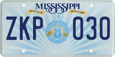 MS license plate ZKP030