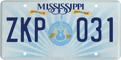 MS license plate ZKP031