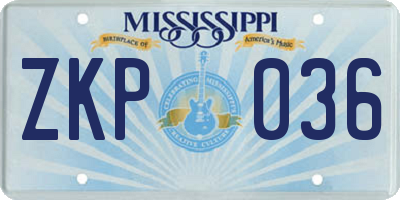 MS license plate ZKP036