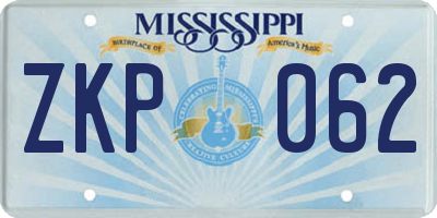 MS license plate ZKP062