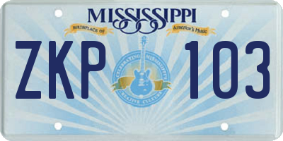 MS license plate ZKP103