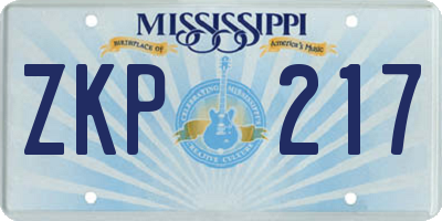 MS license plate ZKP217