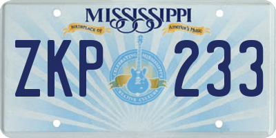 MS license plate ZKP233