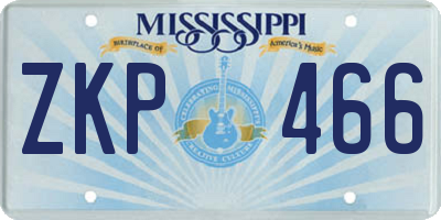 MS license plate ZKP466