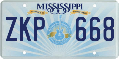 MS license plate ZKP668