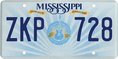 MS license plate ZKP728
