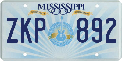 MS license plate ZKP892