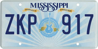 MS license plate ZKP917