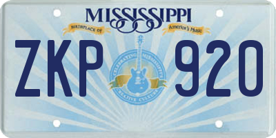 MS license plate ZKP920