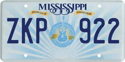 MS license plate ZKP922