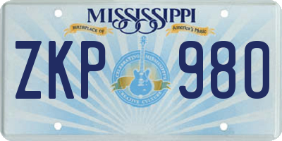 MS license plate ZKP980