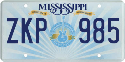MS license plate ZKP985