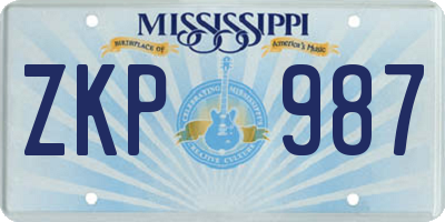 MS license plate ZKP987