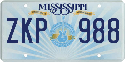 MS license plate ZKP988