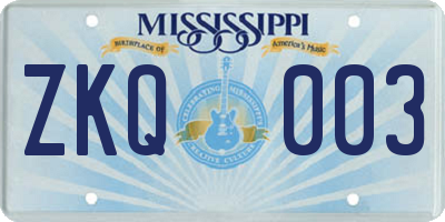 MS license plate ZKQ003