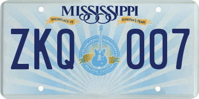 MS license plate ZKQ007