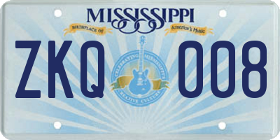 MS license plate ZKQ008