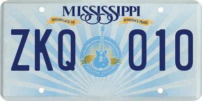 MS license plate ZKQ010