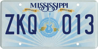 MS license plate ZKQ013