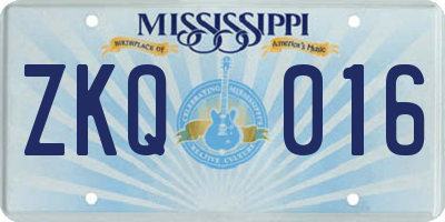 MS license plate ZKQ016