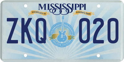 MS license plate ZKQ020