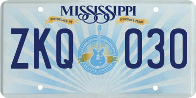 MS license plate ZKQ030