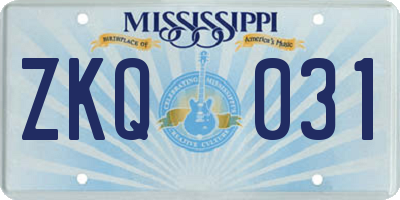 MS license plate ZKQ031