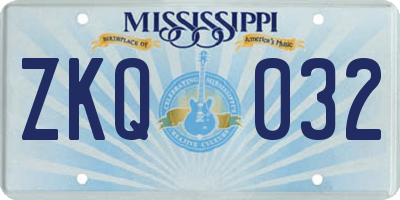 MS license plate ZKQ032
