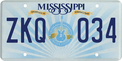 MS license plate ZKQ034