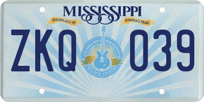 MS license plate ZKQ039