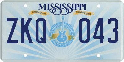 MS license plate ZKQ043