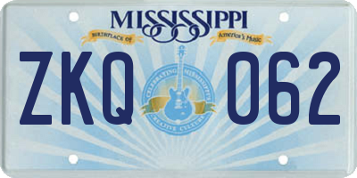 MS license plate ZKQ062