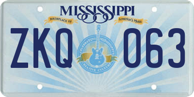 MS license plate ZKQ063