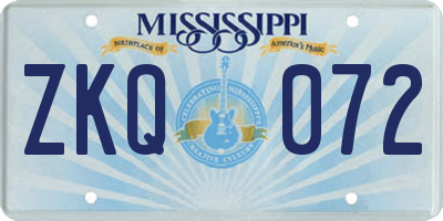 MS license plate ZKQ072