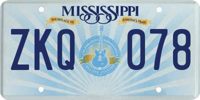 MS license plate ZKQ078