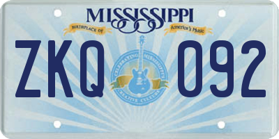 MS license plate ZKQ092