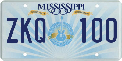 MS license plate ZKQ100