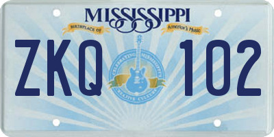 MS license plate ZKQ102