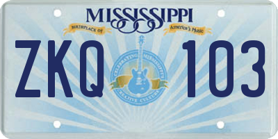 MS license plate ZKQ103