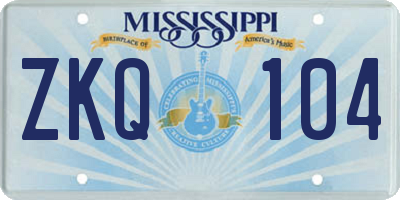 MS license plate ZKQ104