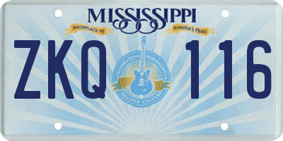 MS license plate ZKQ116